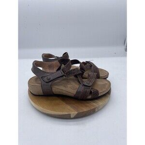 Taos Trulie Sandals Womens 6 Brown Leather Braided Strap Cork Sandals Spain